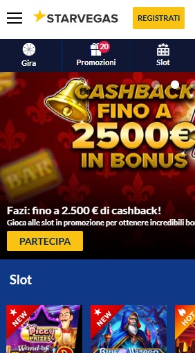StarVegas offre numerose promozioni ai suoi utenti, incluso il cashback