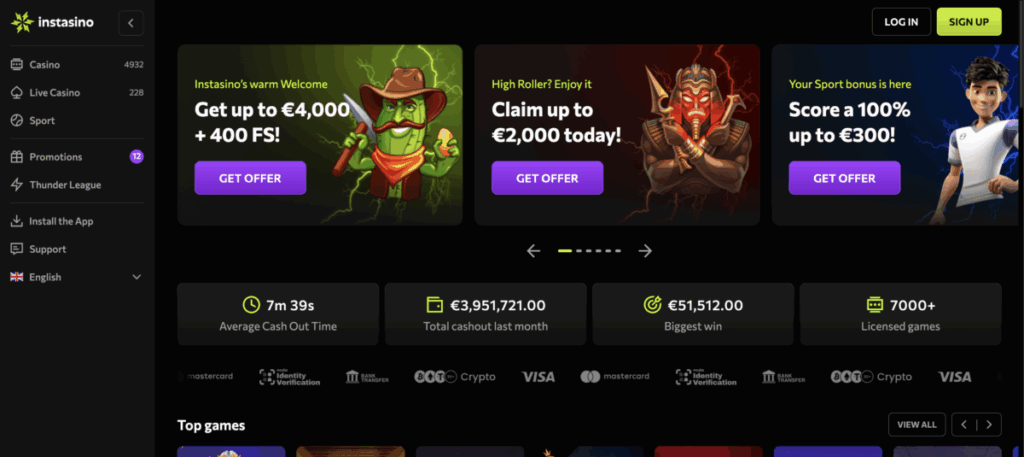 Nieuwe online casino met beste spelproviders: Instasino