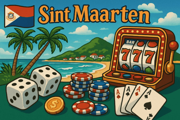 Illustratie van Sint Maarten en fysiek en online gokken