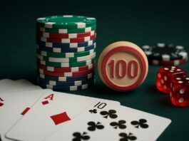 Pokerfiches, kaarten en dobbelstenen