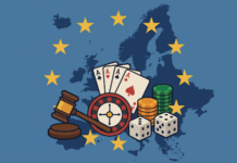 Illustratie van Europa met speelkaarten en dobbelstenen