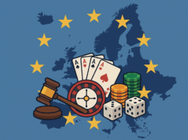 Illustratie van Europa met speelkaarten en dobbelstenen