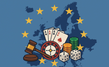 Illustratie van Europa met speelkaarten en dobbelstenen