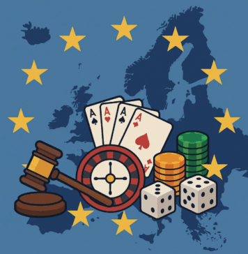 Illustratie van Europa met speelkaarten en dobbelstenen