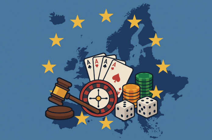 Illustratie van Europa met speelkaarten en dobbelstenen
