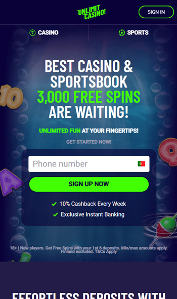 Unlimit Casino från mobilen