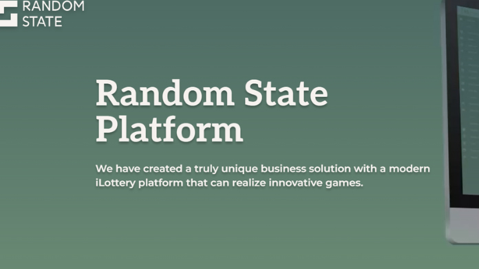 Skärmbild med texten “Random State Platform” och beskrivning av en modern iLottery-plattform.