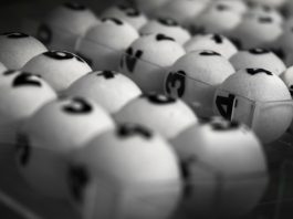 Lottery balls in a tray