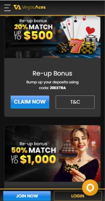 Reload bonuses at Vegas Aces Casino