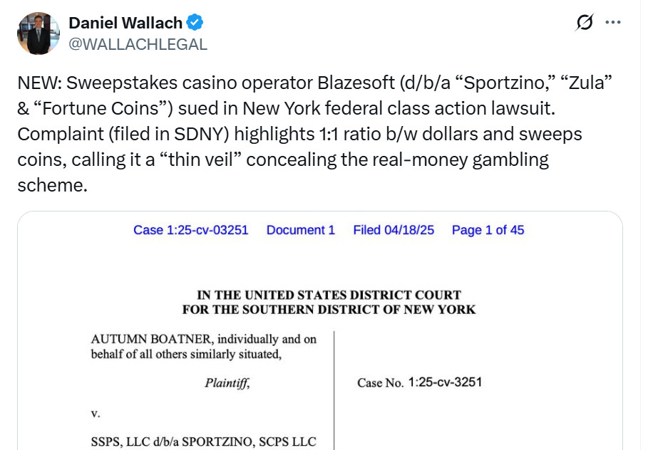 An X post from the lawyer Daniel Wallach.