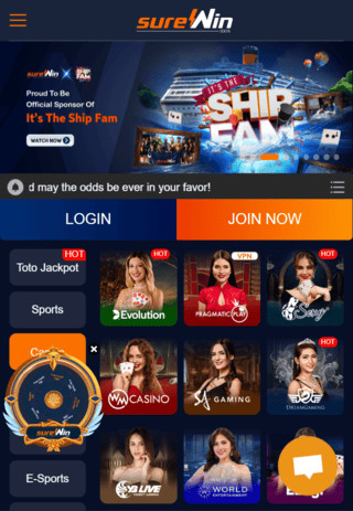 SureWin Online Casino Lobby - Best Online Casinos in Singapore