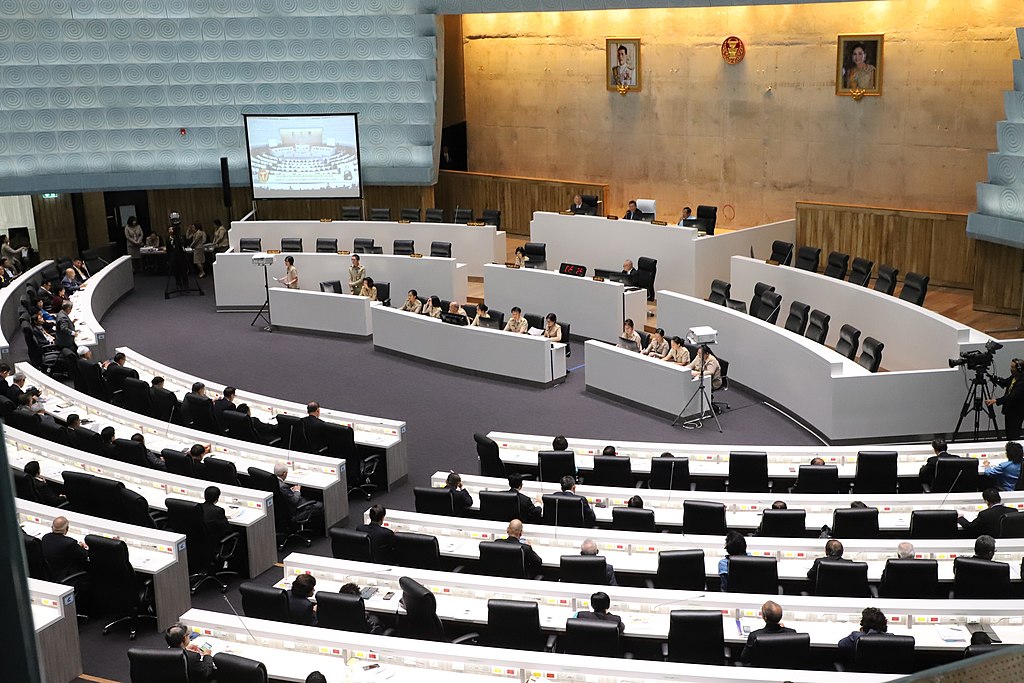 Thai Senate members meet in Chantra Hall, in Bangkok’s Sappaya-Sapasathan.
