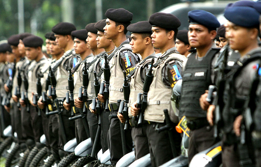 Police officers in Jakarta, Indonesia.