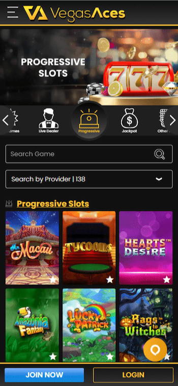 Vegas Aces Casino best for progressive jackpots