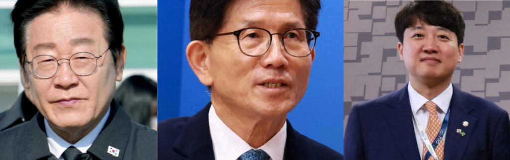 The leading candidates for June 3’s South Korean Presidential Elections (from left: Lee Jae-myung (Democratic Party); Kim Moon-soo (People Power Party); Lee Jun-seok (Reform Party).
