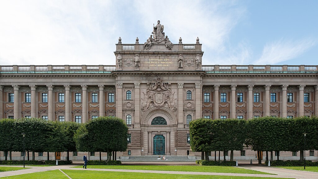 Riksdagshuset, the home of the Swedish Parliament, in Stockholm, Sweden.
