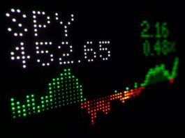 a stock chart listing on a digital board