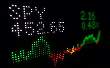 a stock chart listing on a digital board