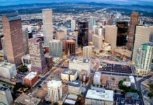 Downtown Denver westward view with Colfax Ave in background
