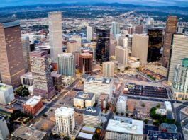 Downtown Denver westward view with Colfax Ave in background