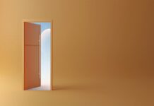 a door open on a tan background