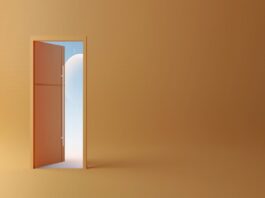 a door open on a tan background