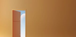 a door open on a tan background