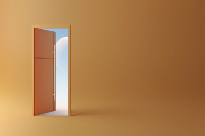 a door open on a tan background