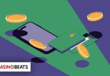 An illustration of a smartphone, a card, and coins, symbolizing online gaming or digital transactions, over a colorful background.