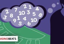 Graphic featuring numbers in a thought bubble, with a casino table background