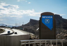 Nevada state welcome sign on highway