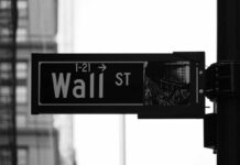 Wall Street street sign in black and white.